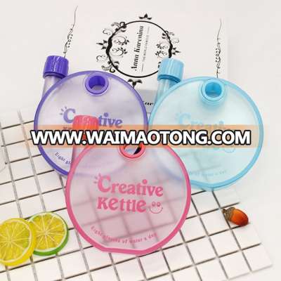 350ml Creative Flat Plastic Drinkware Round Milk Coffee Scrub Candy Color Plastic Water Bottle